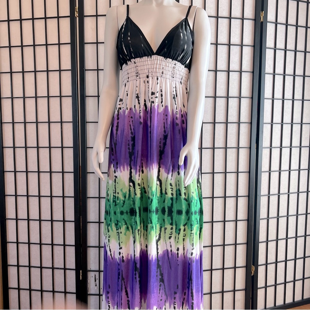 Cristinalove Sleeveless Colorful Tie Dye Maxi Dress